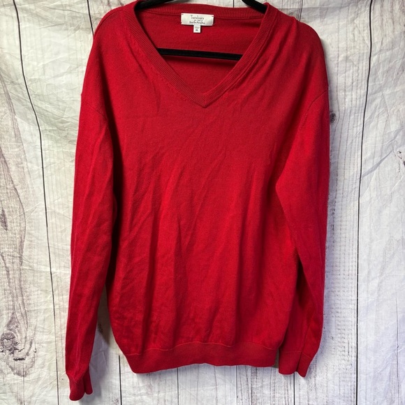 Turnbury extra fine Merino Wool Red V-Neck Sweater XL - Picture 1 of 6